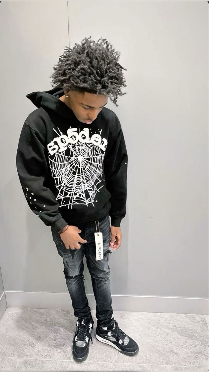 Spider Hoodie Black With Sp5der Web Logo